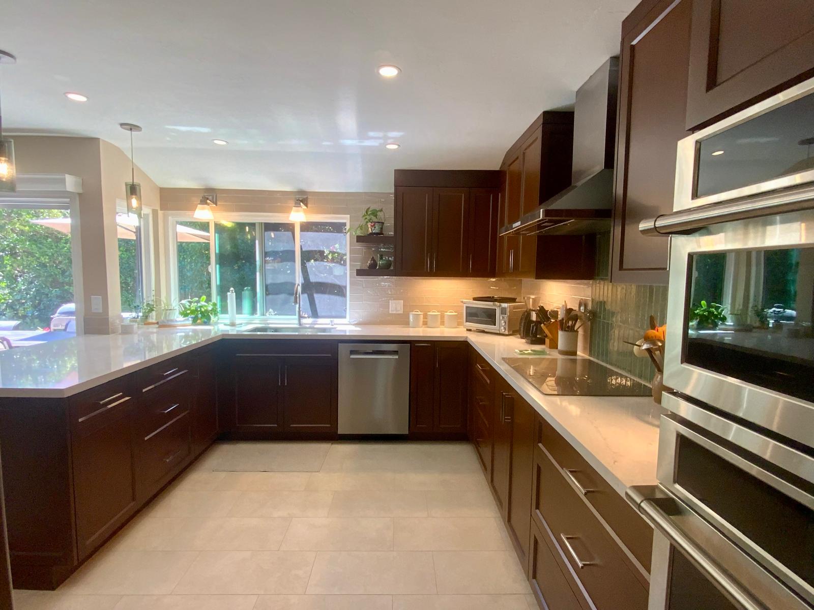Kitchen remodel with dark wood cabinets